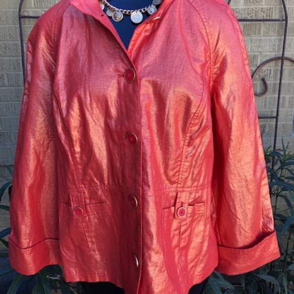 Women's Chico's Orange Iridescent Jacket - Chico's Size 2  (L/XL) - Picture 4 of 16